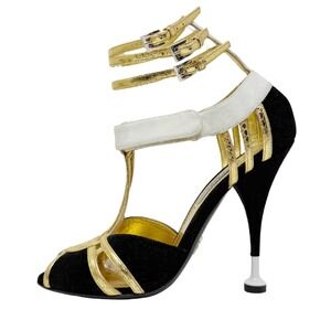 Prada Spring 2016 Runway Gold Strap Heels Retro Sandals 37